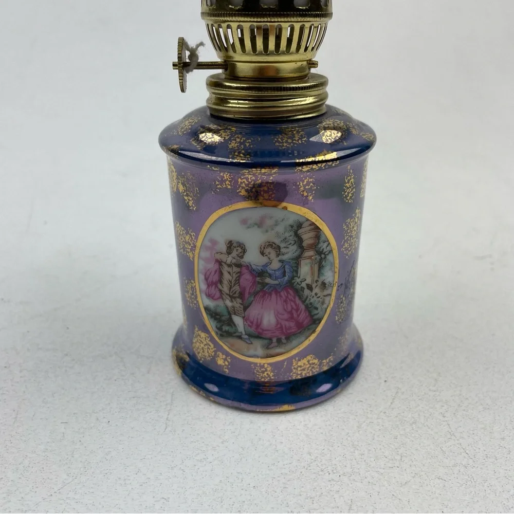 Midcentury Porcelain Mini Kero Oil Gold Lamp Japan